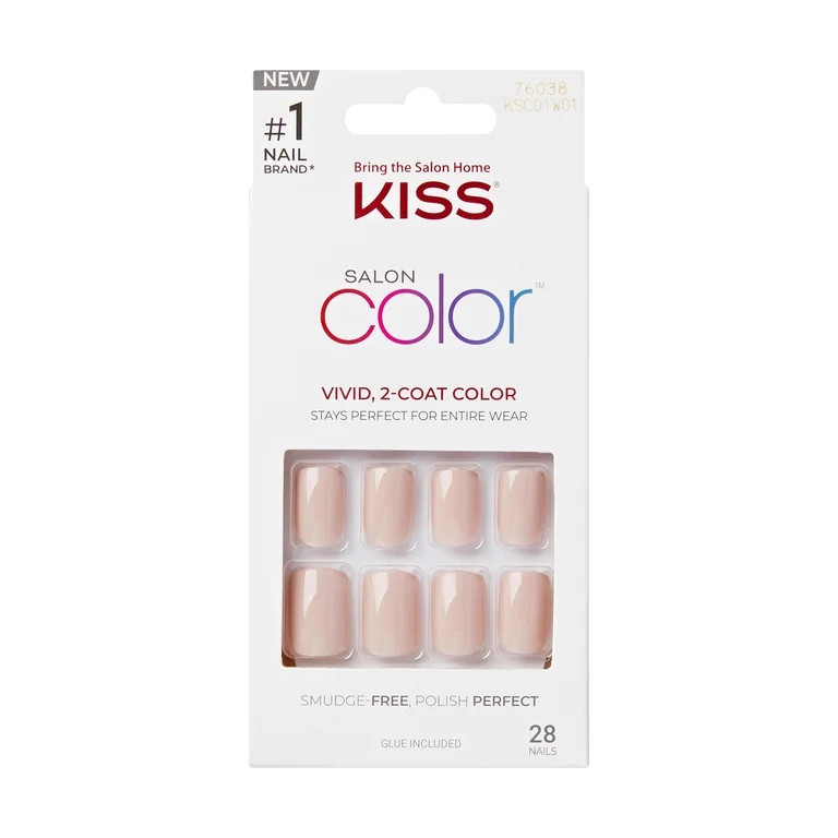 KISS Salon Color Short Square Press-on Nails with Glue, Beige Solid, 28 Pieces | Walmart (US)