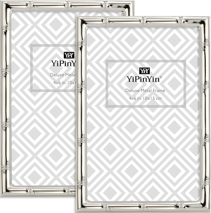 4x6'' Bamboo Detail Designs Silver Metal Picture Frame 2pack, Elegant Silver Plated Baby Nurse Ph... | Amazon (US)