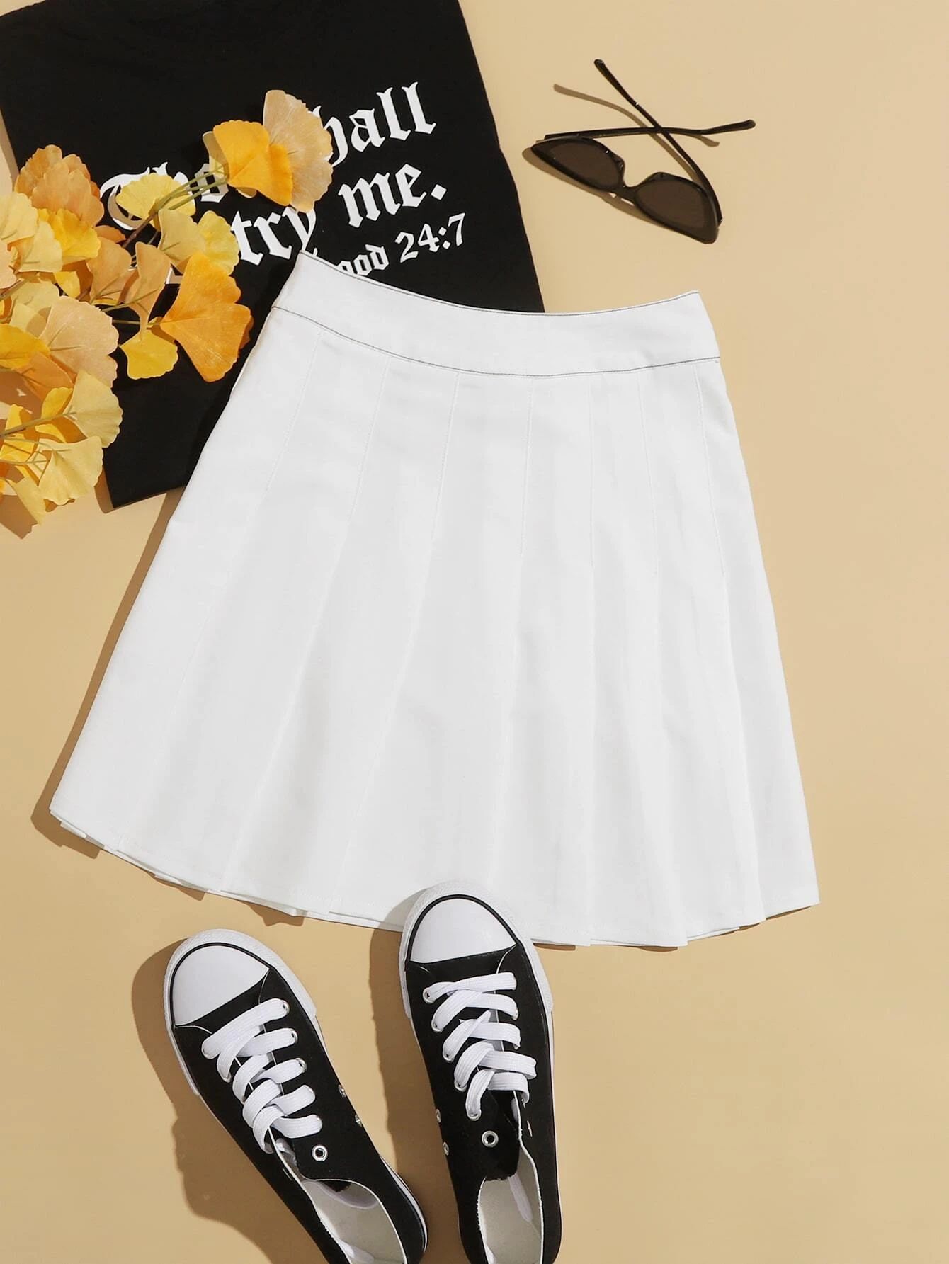 Zip Side Pleated Skirt | SHEIN