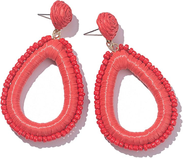 Beaded Teardrop Earrings Boho Raffia Earrings Statement Tear Drop Earrings Trendy Summer Jewelry ... | Amazon (US)