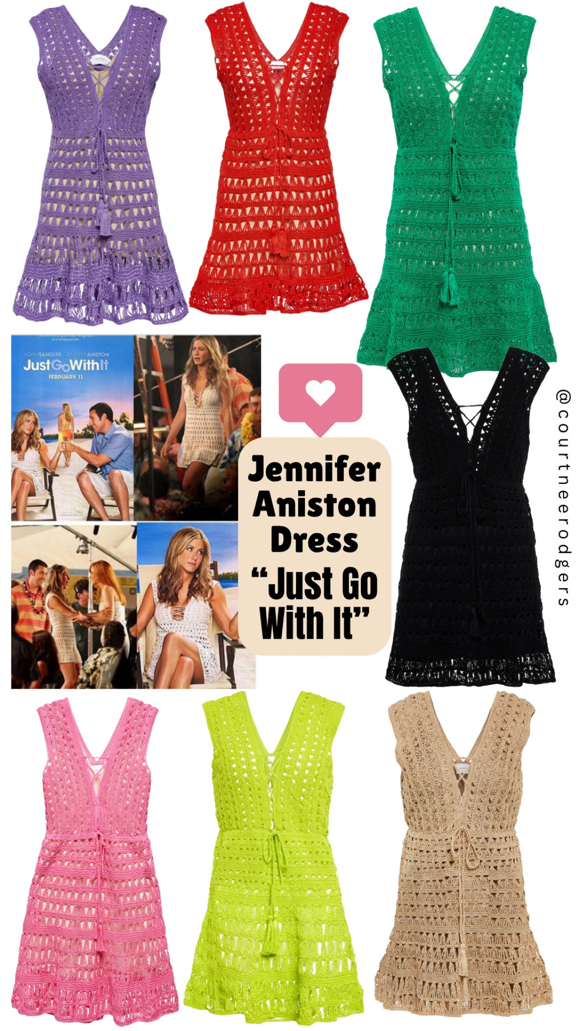jennifer aniston crochet dress just go with it Our claim to fame dress, handmade crochet Jennifer Dress worn by Jennifer  Aniston in 'Just Go With It' movie, is now available in this goddessy gold  version! It's crocheted with an added