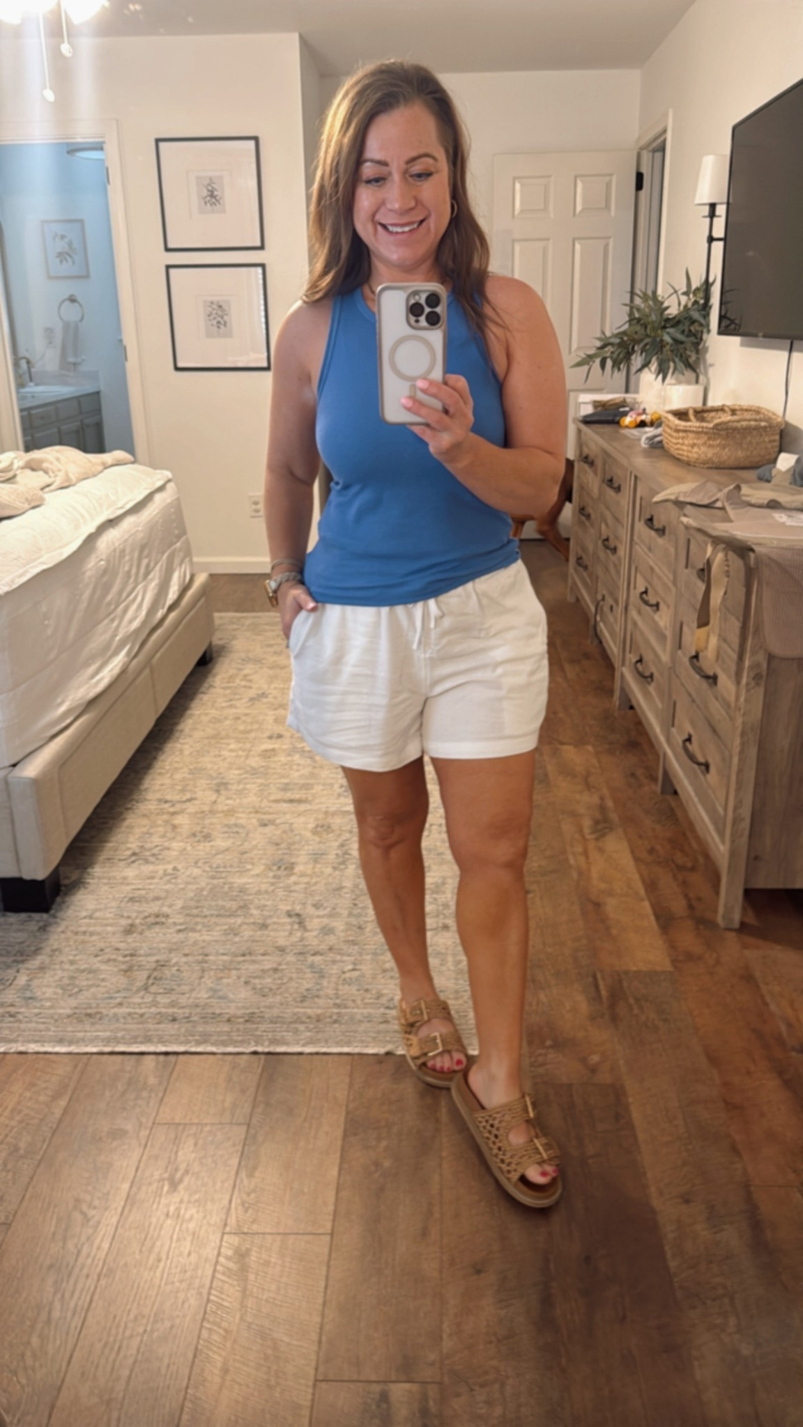 Easy summer outfit

Racerback tank
Linen shorts
sandals 
Layered necklaces 
Convertible strap bra 

#LTKMidsize #LTKShoeCrush #LTKSummerEdit