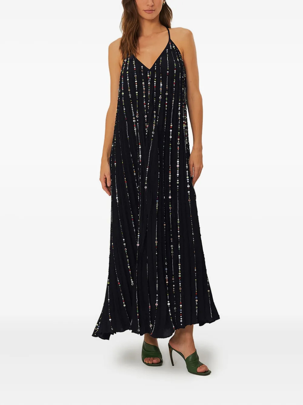 FARM Rio embroidered-stones pleated maxi dress - Black | Farfetch Global