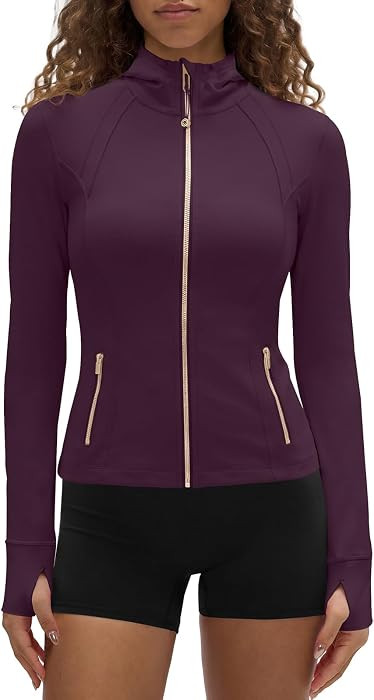 SUUKSESS Women's Hooded Workout Jackets Golden Zip Up Athletic Tops | Amazon (US)