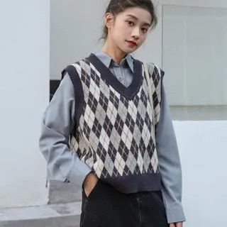 Argyle Sweater Vest / Plain Shirt | YesStyle Global