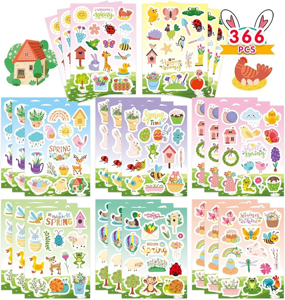 Spring Stickers for Kids, 24Sheets Spring Flowers Stickers Butterfly Bug Animal Nature Stickers f... | Amazon (US)