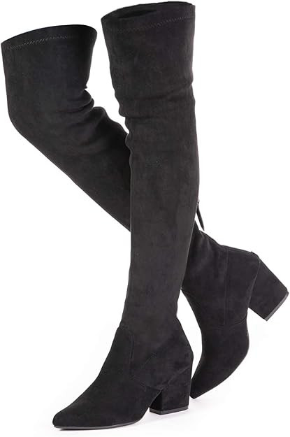 Mtzyoa Thigh High Block Heel Boot Women Pointed Toe Stretch Over The Knee Boots | Amazon (US)