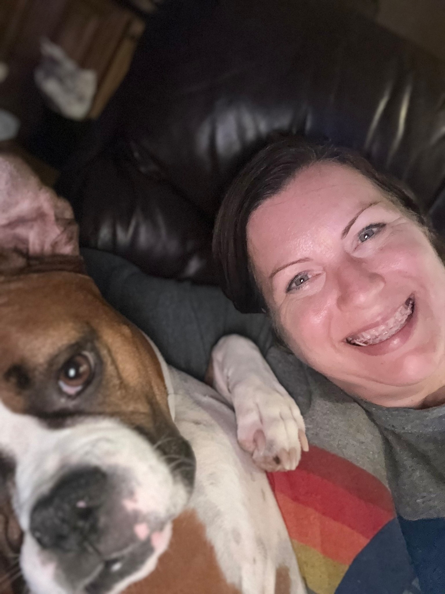 I was sitting in the recliner without the bottom out. I didn’t have an inch of spare room, but my boxer, Bruno, didn’t care🤣🤣🤣

#LTKHome #LTKPets #LTKOver40