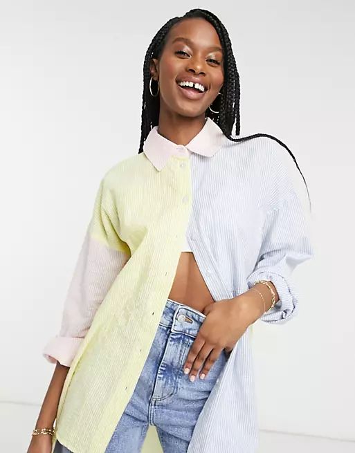 ASOS DESIGN super oversized relaxed dad shirt in mixed seersucker pastel stripe | ASOS (Global)