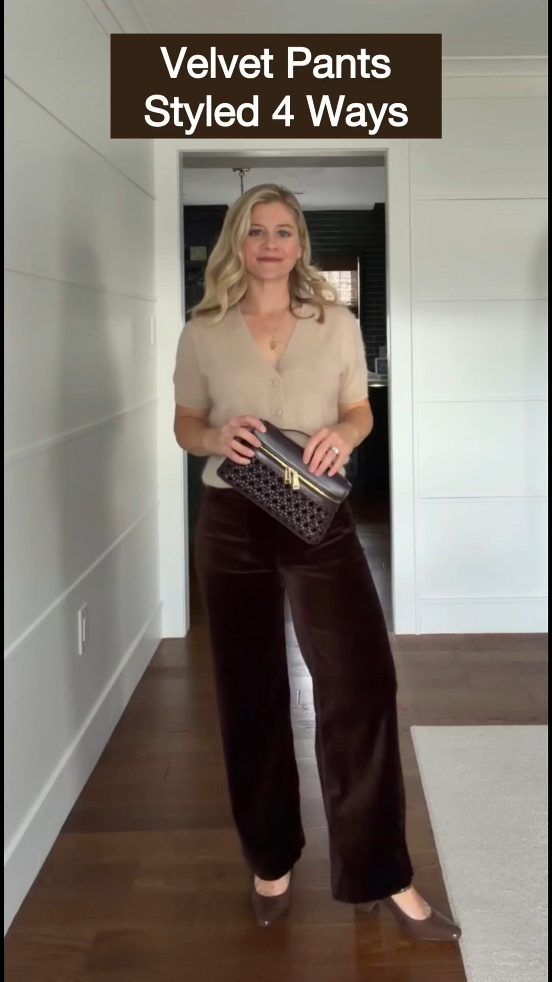 Collette Velvet Pants Styled 4 Ways

These Maeve Colette Velvet Pants (wearing 26P full length) are one of my favorite versatile pieces for the season. Here are four different ways I’m styling them from cozy to elevated:
	1.	Classic & Chic:
Paired with a brushed cashmere sweater, block heels, basket bag, and onyx pendant for an effortless, polished look.
	2.	Soft & Feminine:
Styled with a white pointelle long sleeve, wooden beaded necklace, suede bag, and woven flats for a relaxed family gathering.
	3.	Glam Moment:
Dressed up with a faux fur top, green marble beaded necklace, leopard belt, Chanel 25 bag, and block heels for a luxe touch.
	4.	Earthy & Elevated:
A green bodysuit, green marble necklace, leopard belt, suede bag, and mesh flats for a grounded, nature-inspired palette that still feels refined.

✨ Style tip: Velvet adds a festive feel. Mix textures and accessories to transition your look seamlessly from day to evening!

#LTKootd #LTKPetite #LTKHoliday
