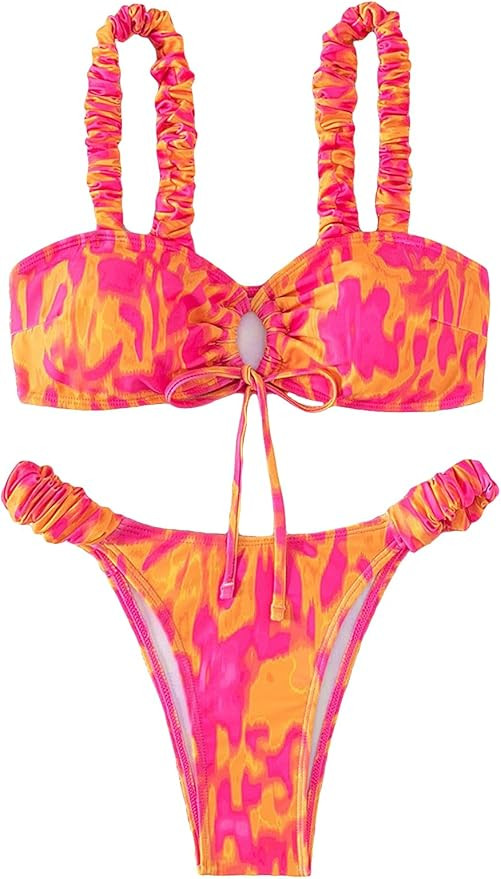 SOLY HUX Women's Bikini Sets High Waisted Bathing Suits Two Piece Swimsuits Allover Print Tie Fro... | Amazon (US)