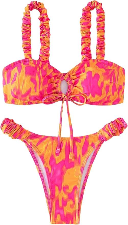 SOLY HUX Women's Bikini Sets High Waisted Bathing Suits Two Piece Swimsuits Allover Print Tie Fro... | Amazon (US)