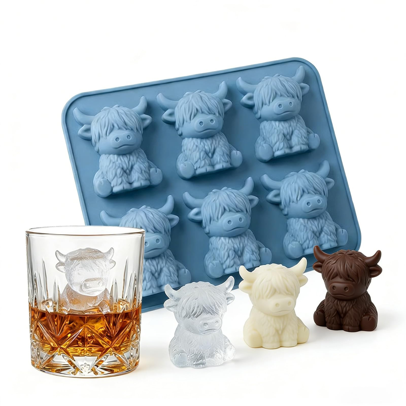 Mini Highland Cow Ice Cube Mold, 2026 New 3D Highland Cow Silicone Ice Cube Tray For Whiskey，Dr... | Amazon (US)