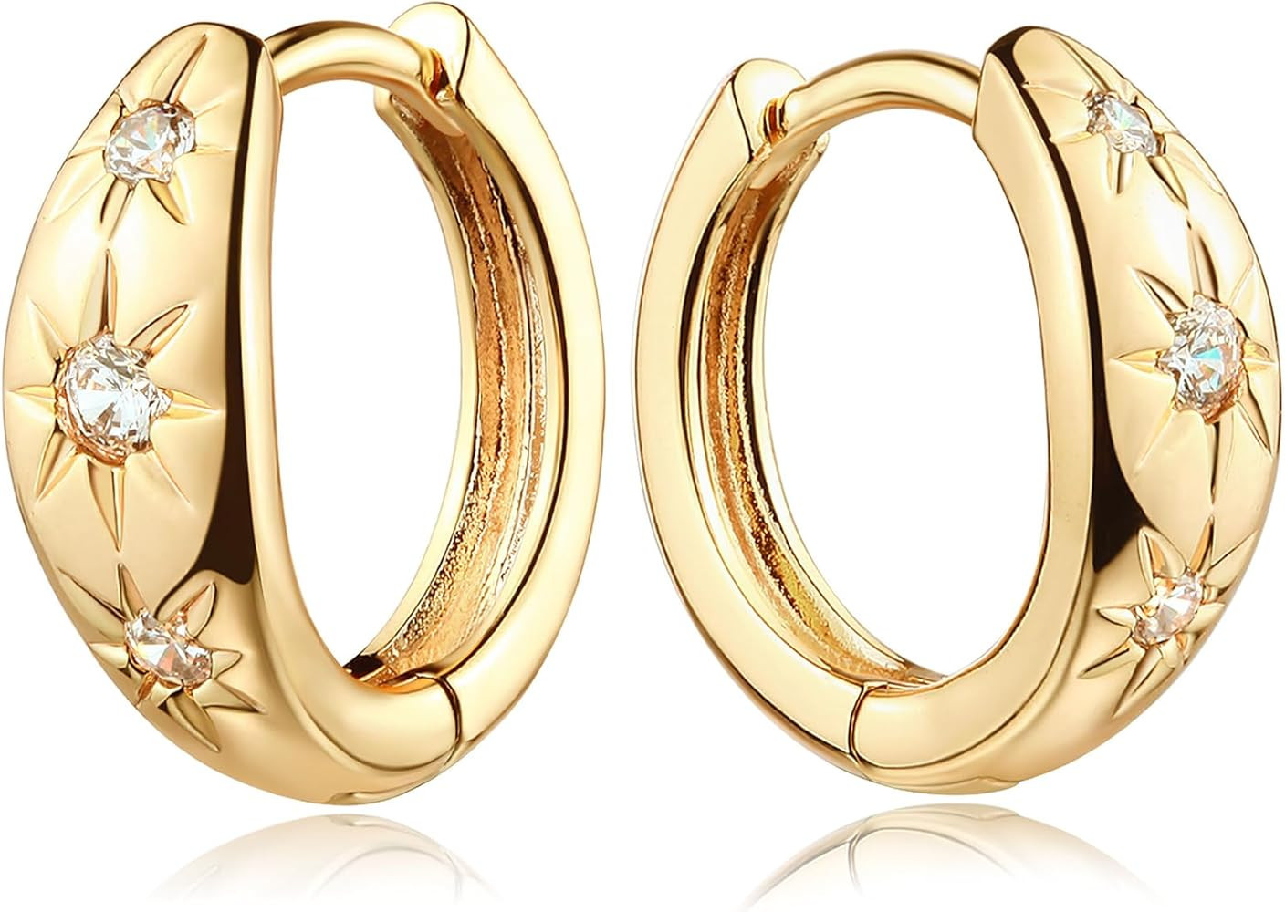 MEVECCO Gold Chunky Huggie Hoop Earring 18K Gold Plated Dainty Handmade Hypoallergenic Sleeper Ho... | Amazon (US)