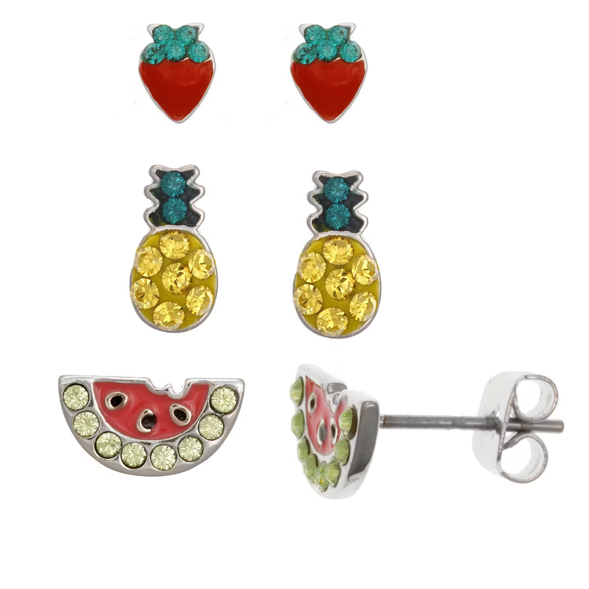 FAO Schwarz Strawberry, Pineapple, Watermelon Stud Earring Set | Target