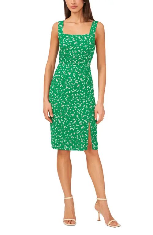halogen(r) Floral Square Neck Dress in Jolly Green at Nordstrom, Size X-Small | Nordstrom