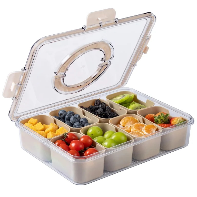 COOK WITH COLOR 8-Compartment Snackle Box Container Divided Serving Tray with Lid, Brown | Walmart (US)