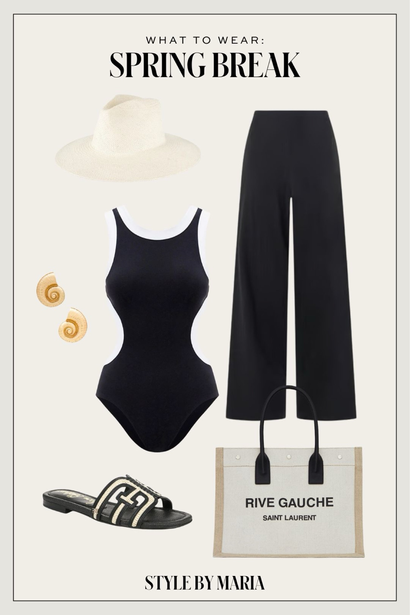 Beach vacation outfit / resort wear
Staud One piece swimsuit 
Sam Edelman sandals 
Saint Laurent linen tote
Lspace black pants 

#LTKShoeCrush #LTKSwim #LTKTravel