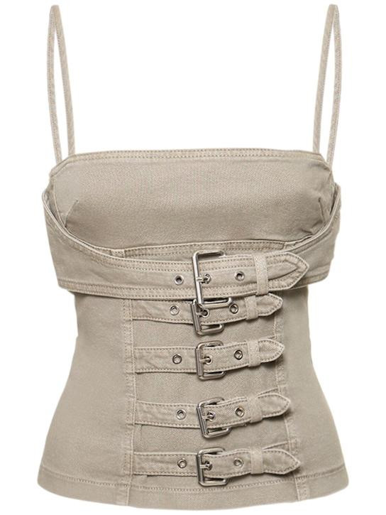 Denim sleeveless top w/ buckles | Luisaviaroma