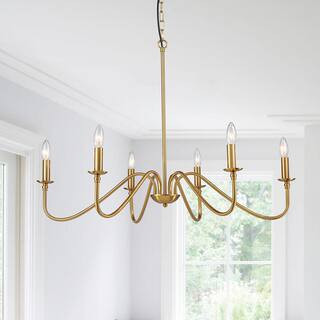 34 in. 6-Light Gold Modern Chandelier Candlestick Farmhouse Chandelier Kitchen Island Pendant Lig... | The Home Depot