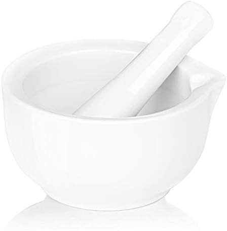 LEETOYI Porcelain Mortar and Pestle, Ceramic Herb Grinder Pill Crusher Set (4.6-inch) | Amazon (US)