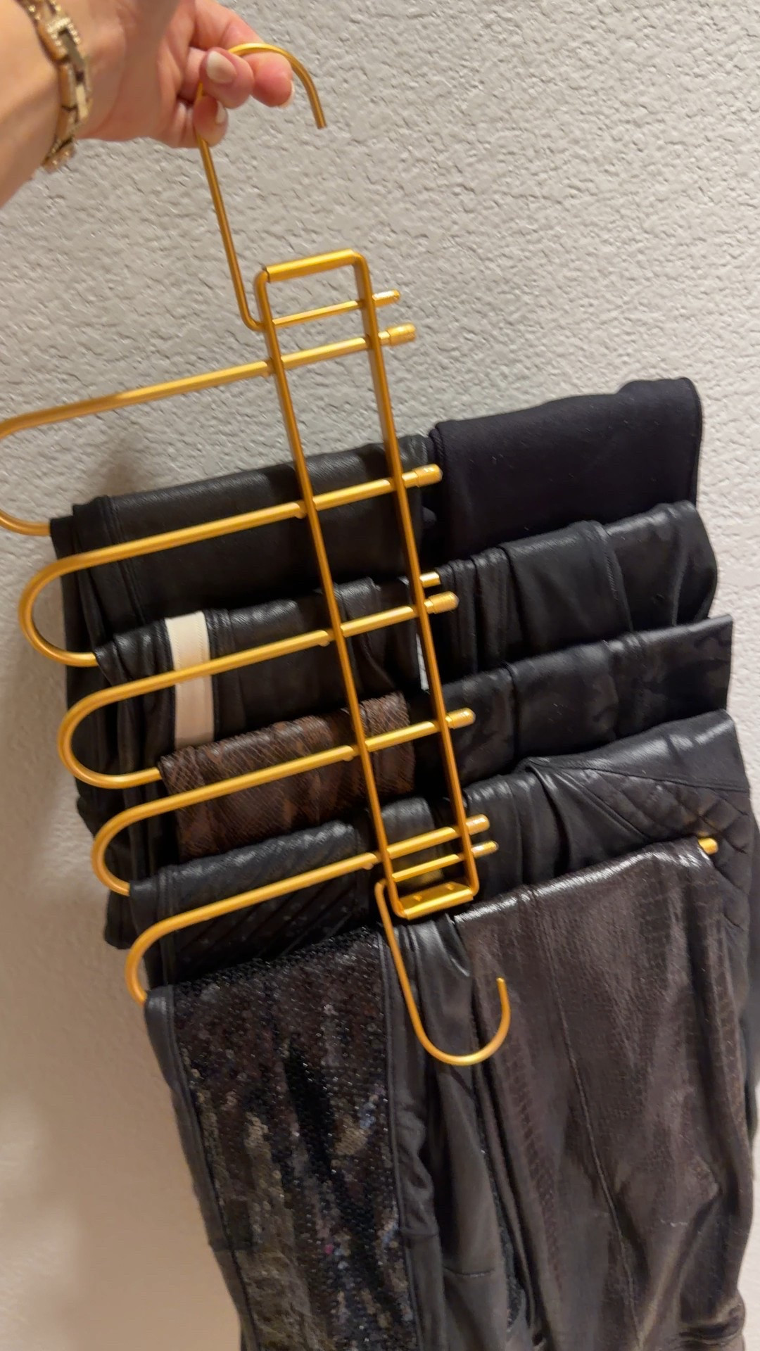 Closet organization, gold hangers for pants, spanx, declutter 

#LTKHome #LTKFindsUnder100 #LTKmomlife