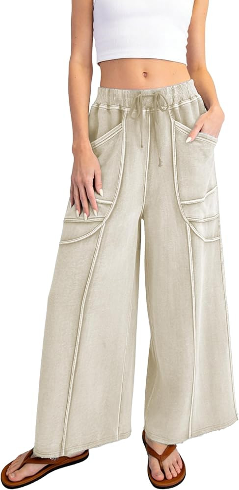 Women’s Wide Leg Lounge Pants High Waist Comfy Baggy Sweatpants with Pockets for Travel Home | Amazon (US)