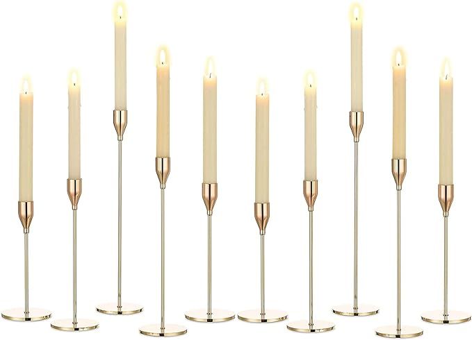 Gold Candlestick Holders Set of 10, Gold Candle Holder Taper Candle Holders, Metal Candle Stick H... | Amazon (US)