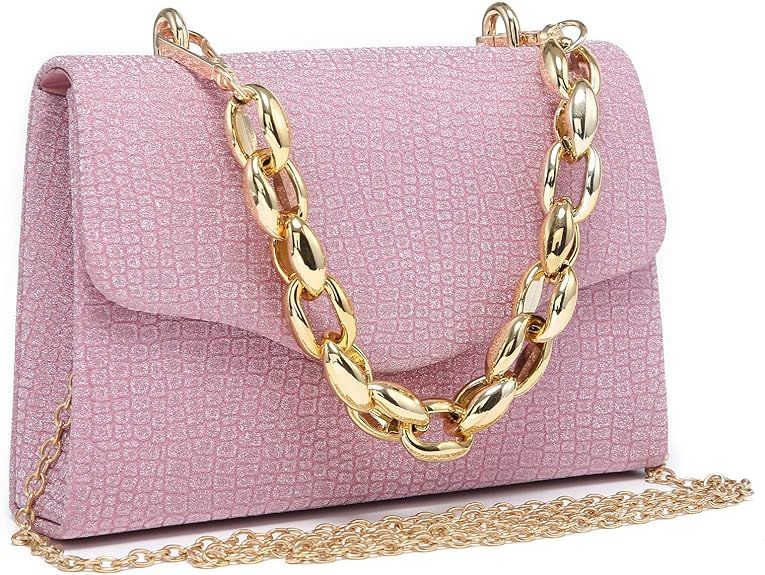 Dasein Chain Clutch Purse Glittering Evening Bag Party Cocktail Prom Handbags for Women | Amazon (US)