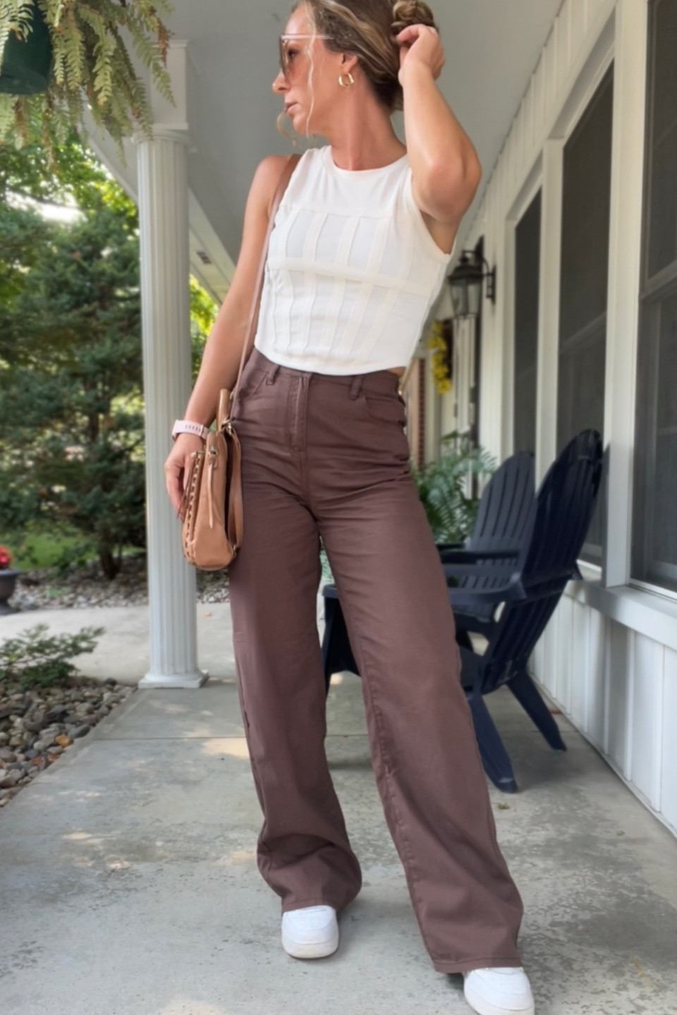 OOTD. Kohls wide leg pants (juniors- elastic backing to help fit at the waist). Lane 201 tank. Nike Air Force 1s - mine are no longer available. Linking similar  

#LTKSeasonal #LTKSale #LTKFind