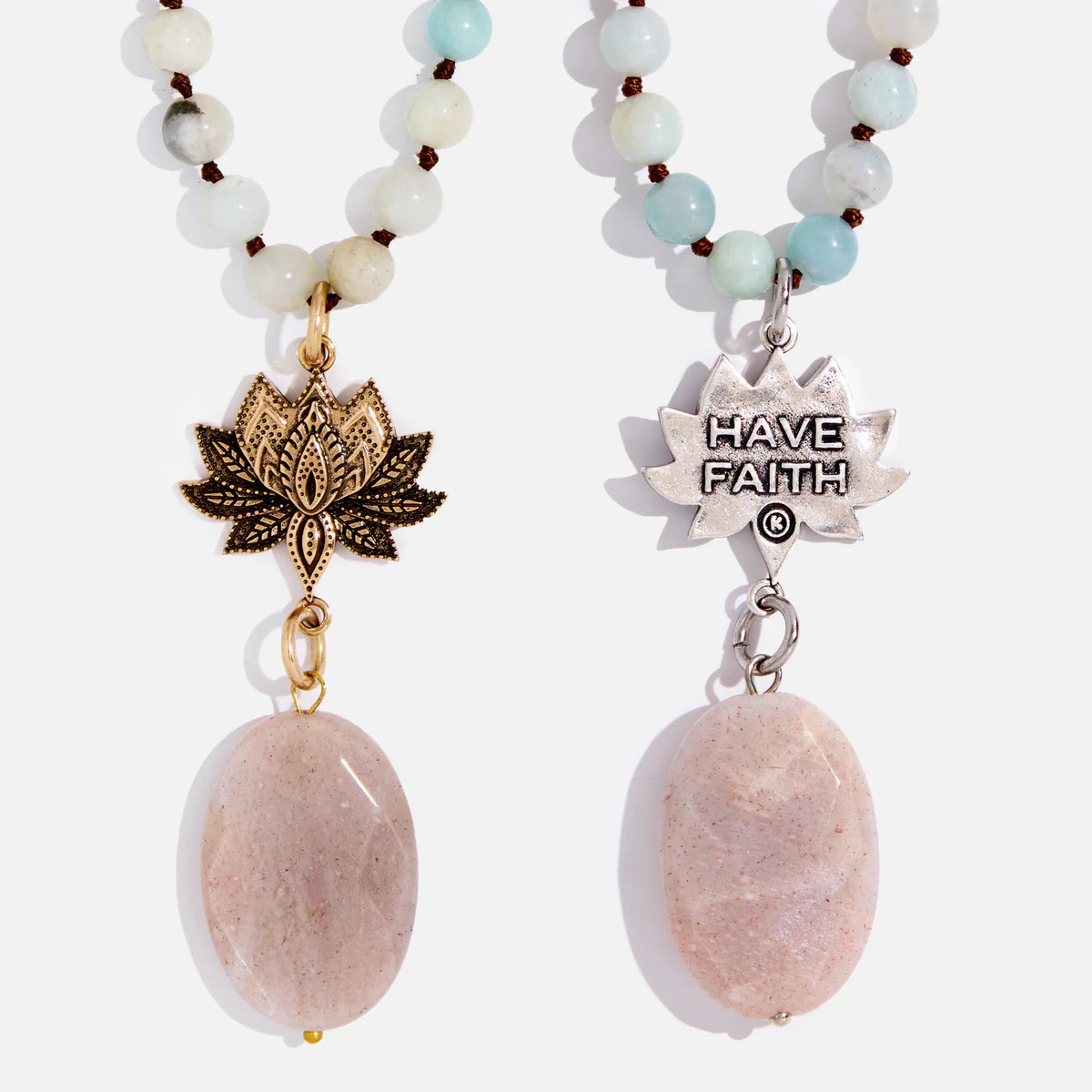 "Have Faith" Lotus Amazonite Long Chain Fusion Necklace | Katia Designs