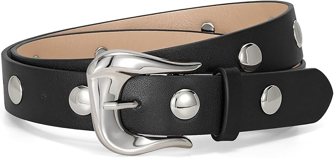 LEACOOLKEY Women Leather Belts for Jeans Dress Fashion Gold Black Leather Belt Women Studded Belt... | Amazon (US)