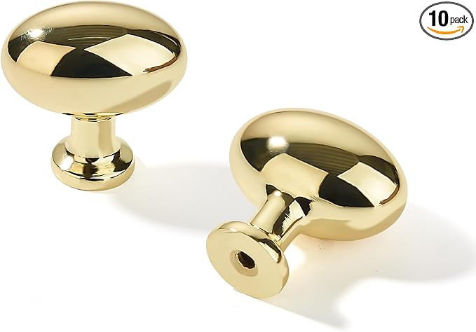 khtumeware 10 Pack 1-3/8 inch(35mm) Polished Brass Cabinet Knobs Dresser Knobs Oval Unlacquered B... | Amazon (US)