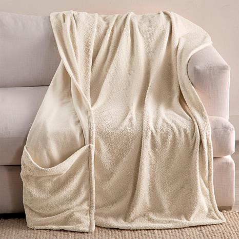 Comfort Code Marshmallow Sherpa Knit Throw Blanket with Foot Pocket | HSN