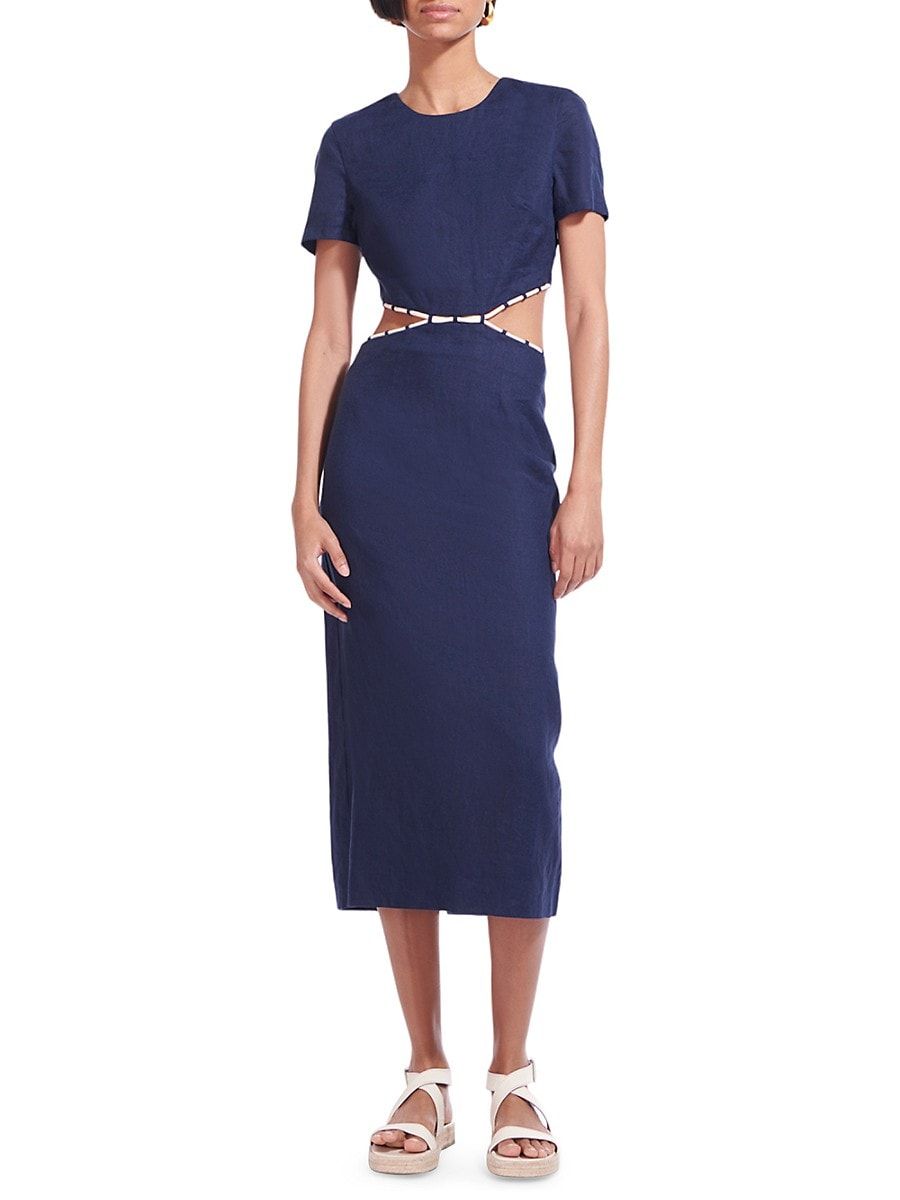 STAUD Women's Matteo Cut-Out Linen Midi Dress - Navy - Size 10 | Saks Fifth Avenue OFF 5TH (Pmt risk)