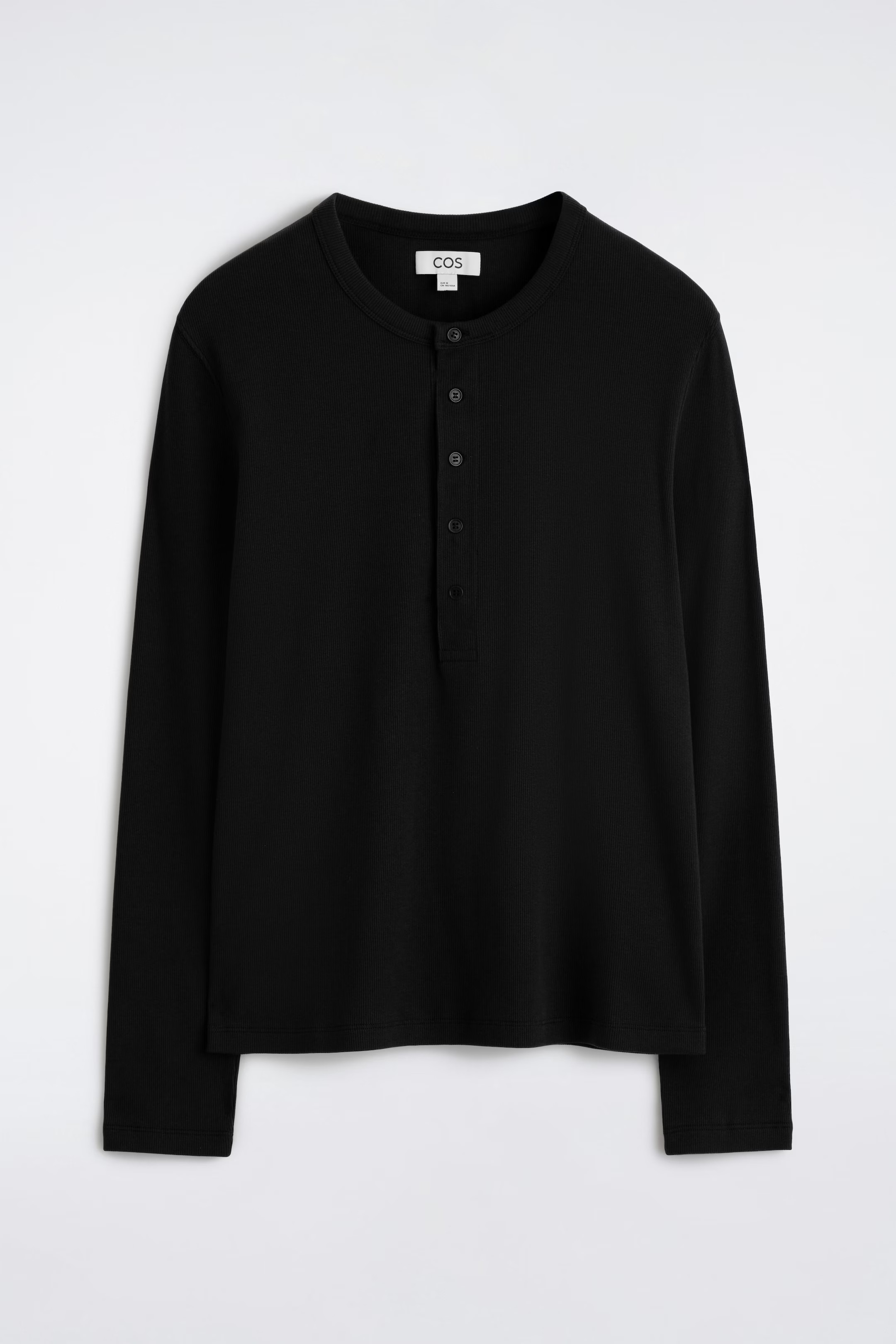 SLIM RIBBED COTTON LONG-SLEEVED HENLEY T-SHIRT - BLACK | COS GB | COS UK