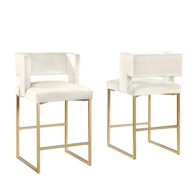 27 Inch Counter Stool Of 2 Featuring Cream Velvet Upholstery, Gold Metal Legs, Kitchen Contemporary Stools With Soft Padded Upholstery And Legs | Wayfair North America