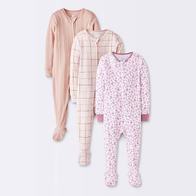 Baby Girls' 3pk Floral Tight Fit Sleep N' Play - Cloud Island™ Peach 18M | Target
