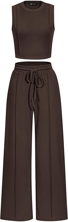 PRETTYGARDEN Women's Summer 2 Piece Loungewear Set Cropped Tank Top Wide Leg Sweatpants Tracksuit... | Amazon (US)