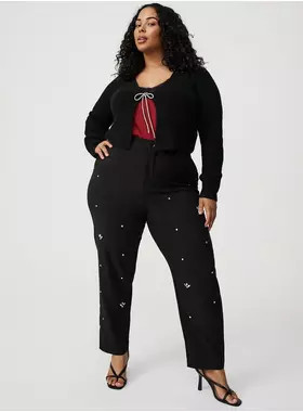 Studio Modern Straight Embellished High-Rise Pant | Torrid (US & Canada)