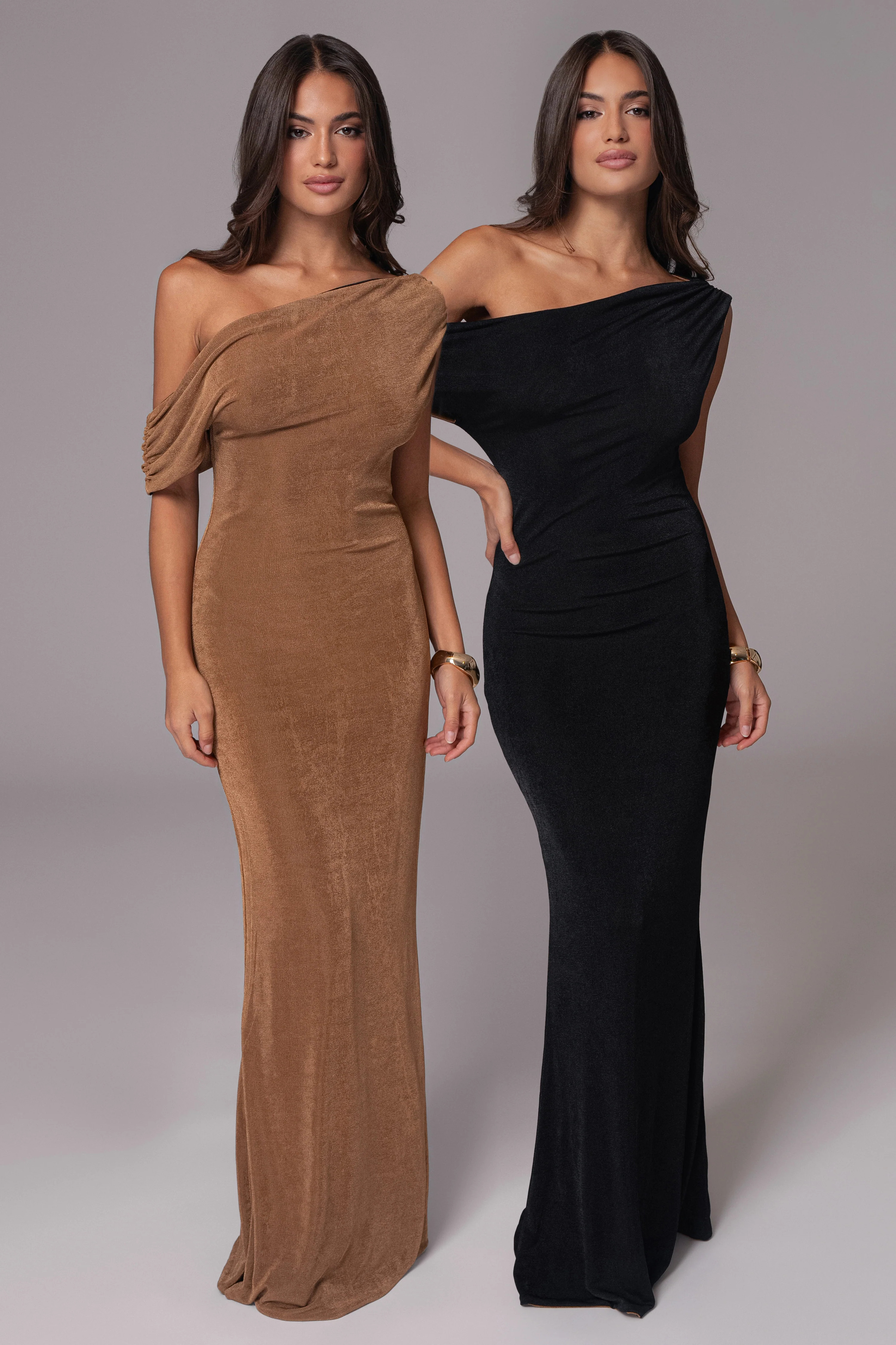 Black/Brown Classic Elegance Reversible Maxi Dress | JLUXLABEL