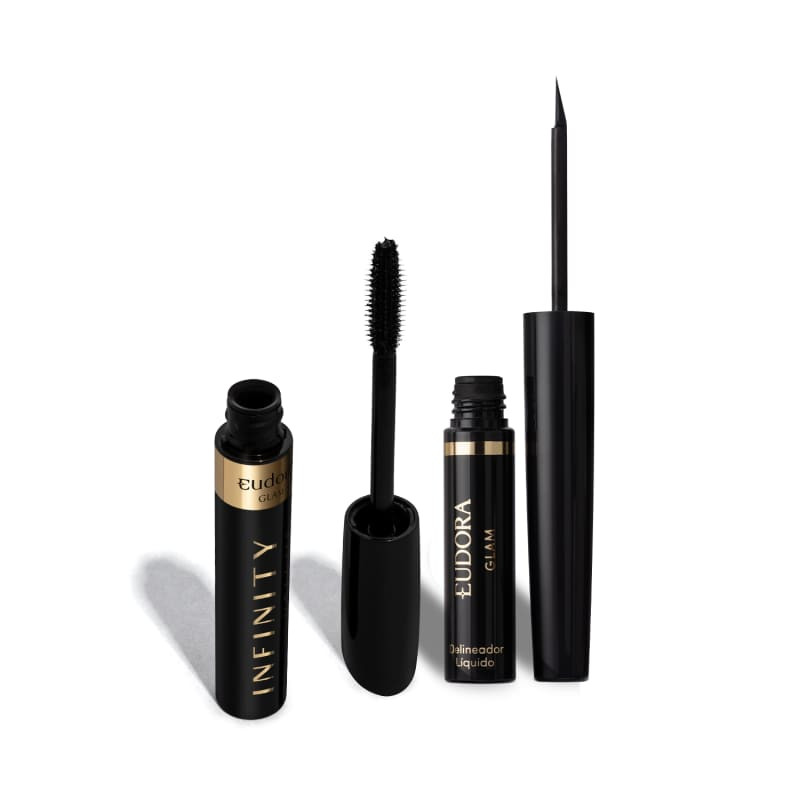 Combo Eudora Glam: Máscara de Cílios Infinity Volume 8,5g + Delineador Líquido Preto Glam 3ml ... | Eudora (BR)