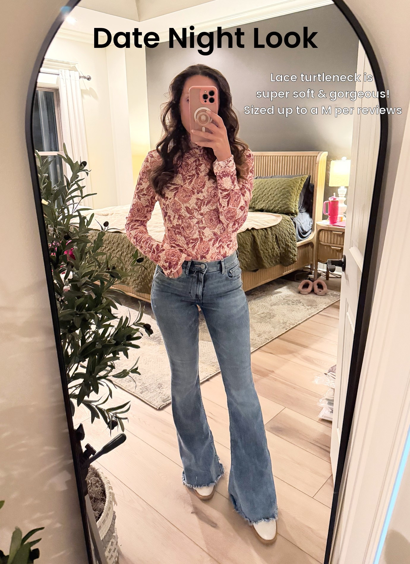 Winter date night look (+ a warm coat 🥶)

This lace floral turtleneck top is GORGEOUS and surprisingly very soft. I sized up to a M per reviews (I would normally grab a S in fitted tops). Would be super cute for Valentine’s Day ❤️🩷❤️🩷

#LTKootd #LTKmomlife #LTKValentine