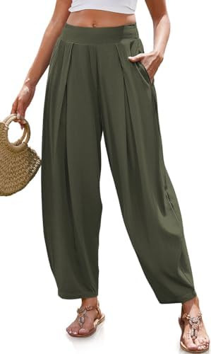 TARSE Women’s Linen Harem Pants Loose Fit Boho Pants with Wide Waistband Casual Lounge Trousers... | Amazon (US)