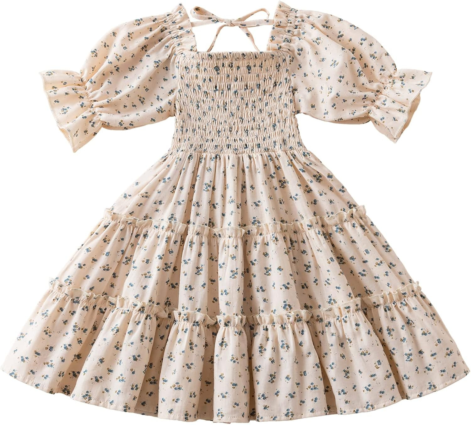 NNJXD Floral Girl Smocked Elastic Printed Dress Summer Casual Wear | Amazon (US)