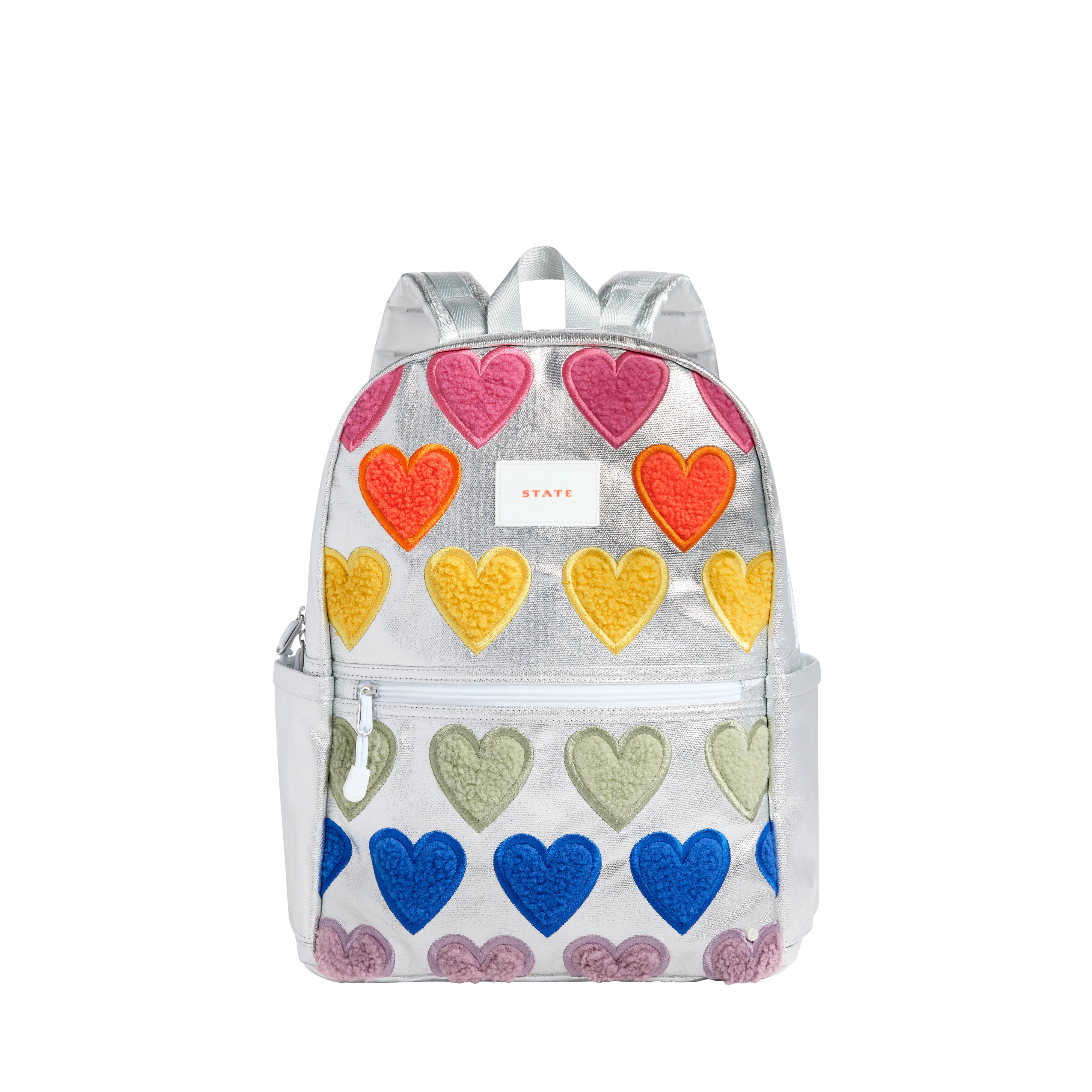 STATE Bags | Kane Kids Double Pocket Backpack Metallic Fuzzy Hearts | STATE Bags