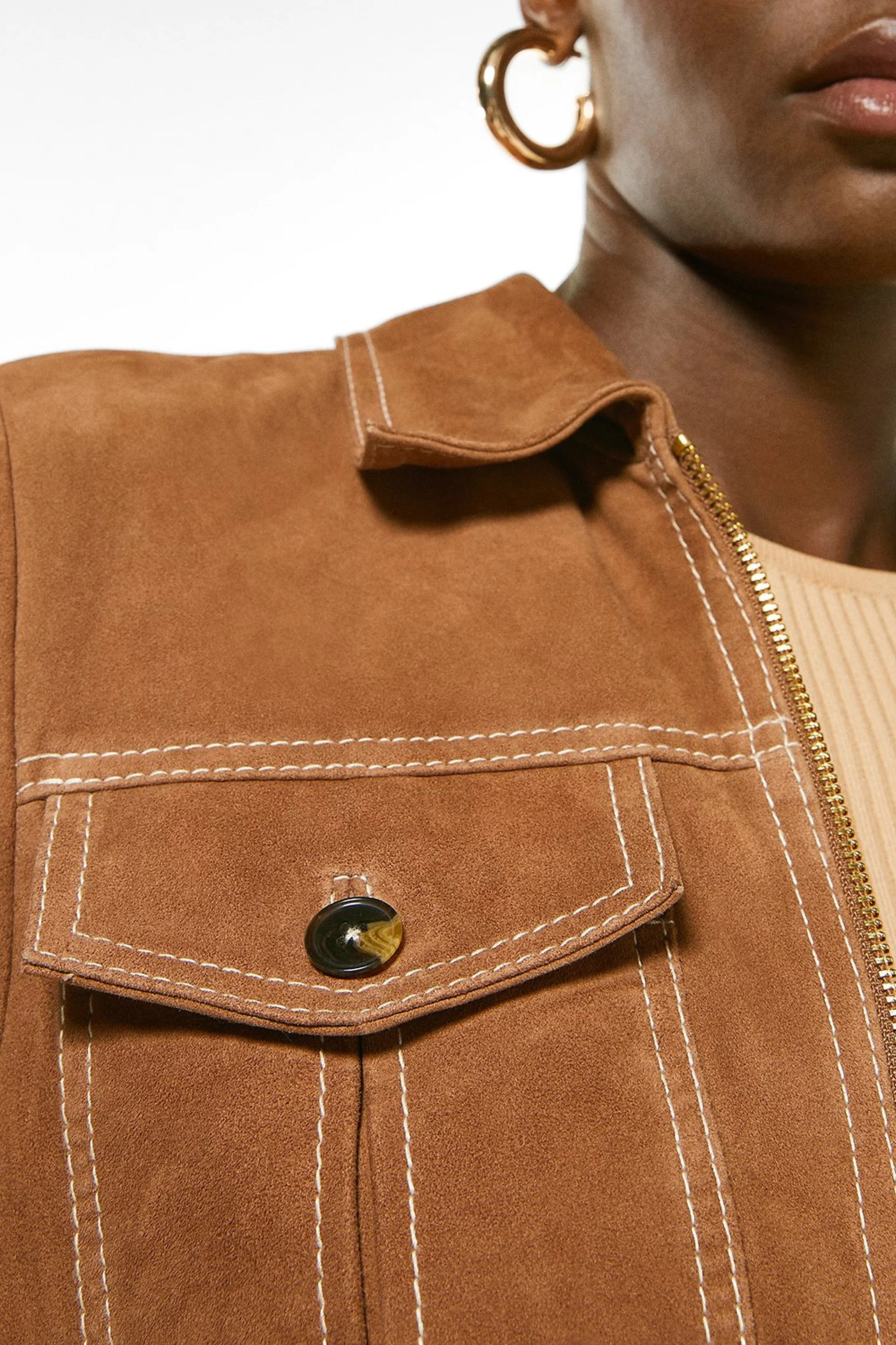 Suede Western Pocket Jacket | Karen Millen UK & IE