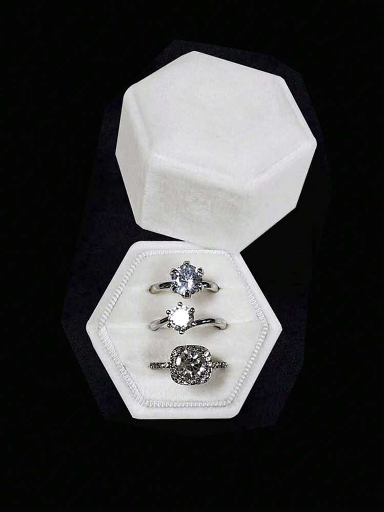 1 Pc Velvet Ring Box, 3 Slots Triple Slot Ring Box Wedding Day Ring Box For Wedding Ceremony Wedding Ring Holder Ring Box For Wedding Proposal Engagement Ring Box Ring Boxes For Multiple Rings Ring Boxes | SHEIN