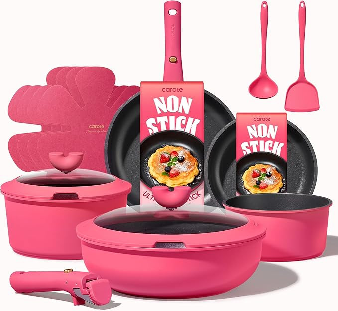 CAROTE 15pcs Pots and Pans Set Non Stick, Cookware Set Non Toxic with Detachable Handle, Inductio... | Amazon (US)