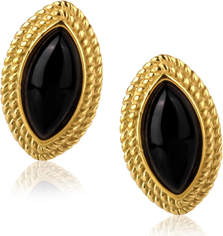 Black and Gold Earrings for Women, Stainless Steel Vintage Oval Stud Earrings Statement Jewelry A... | Amazon (UK)
